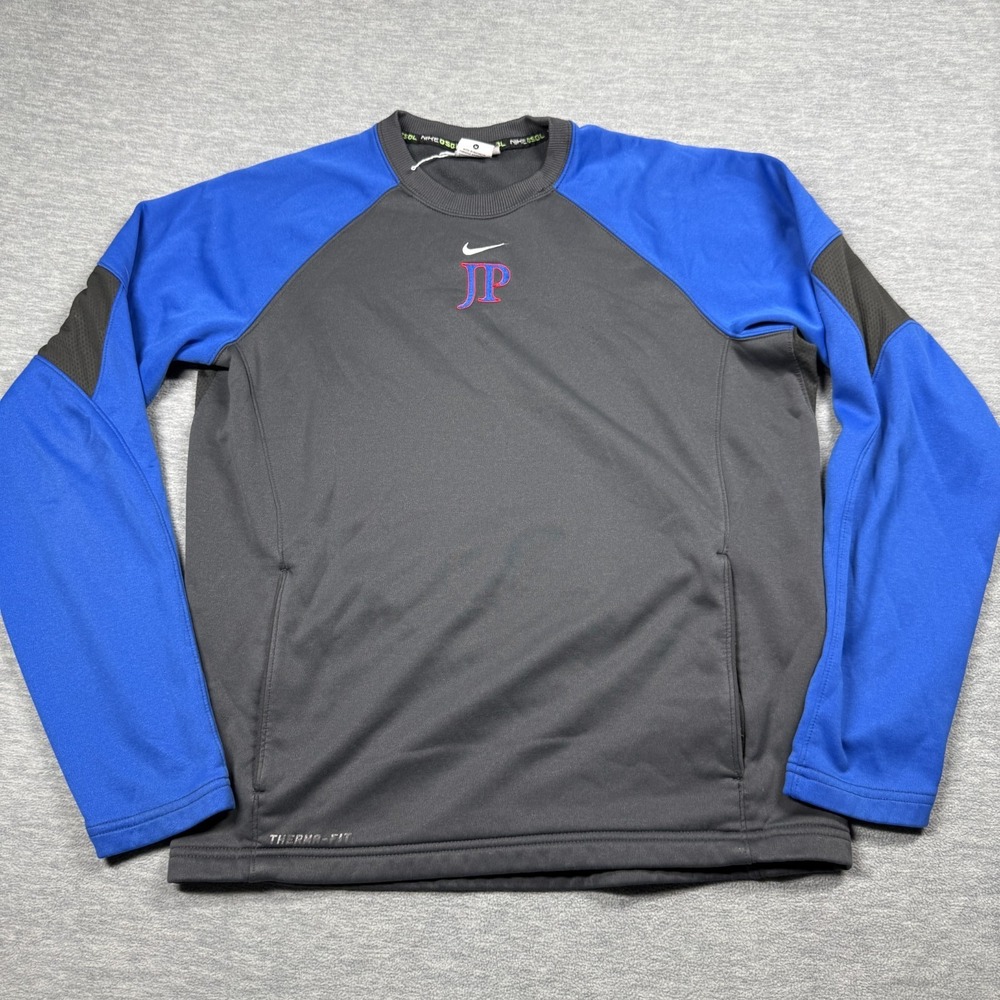 Nike BSBL Pullover Mens M Grey Blue Therma-Fit Baseball Training Fleece Sweatshi